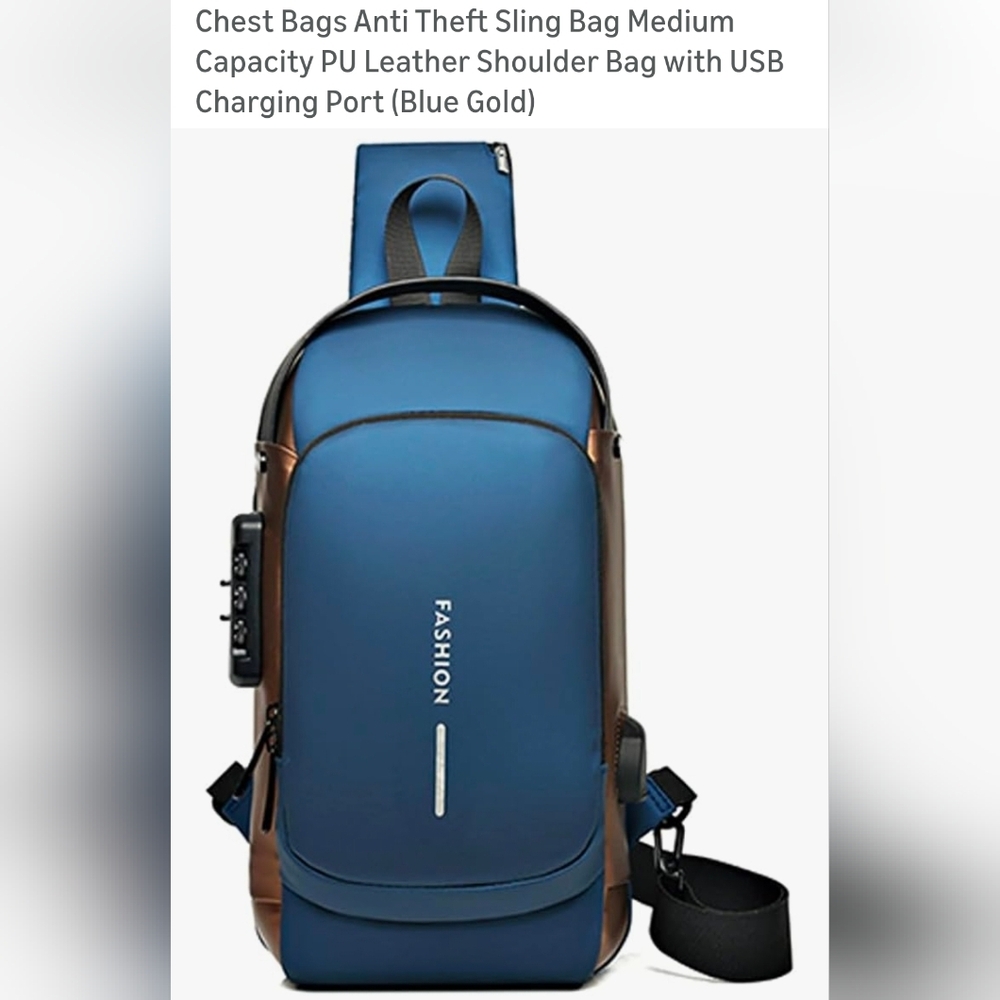 Blue and Brown Anti-Theft Sling Bag